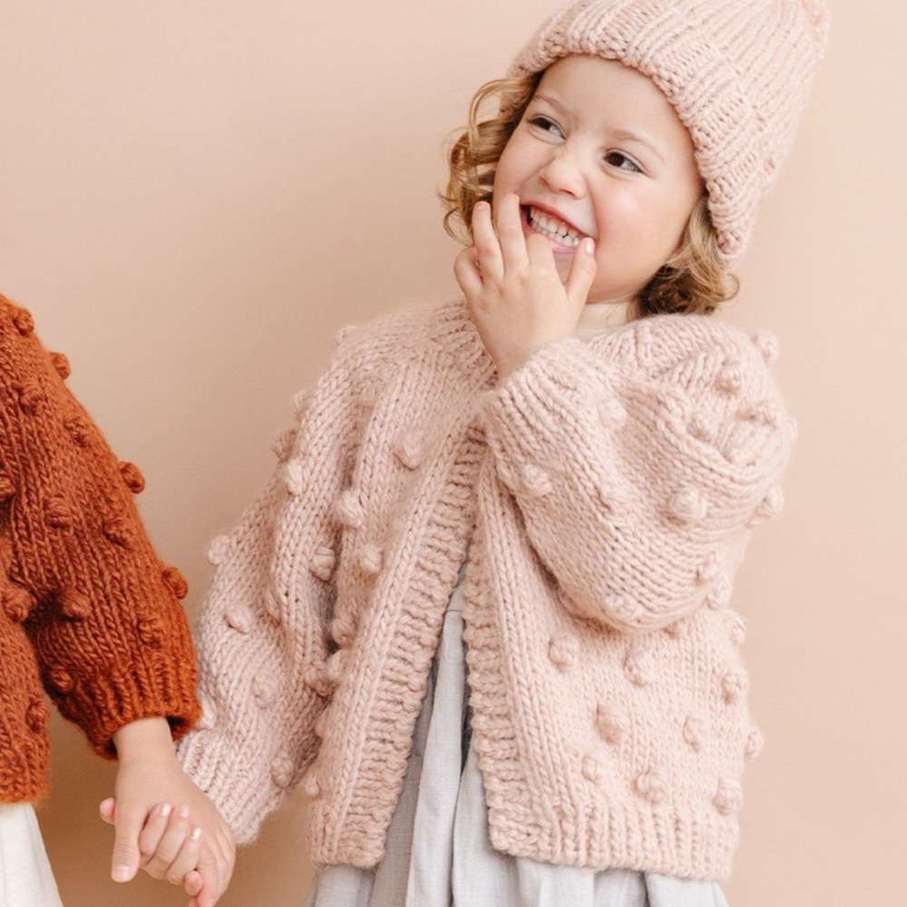Pink Blueberry Hill Popcorn Cardigan Blush 3/4 years Toddler Sweater Handknit